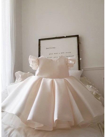 Beautiful Ruffled Satin Toddler Flower Girl Dress with Pearls