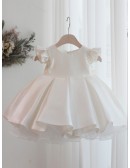 Beautiful Ruffled Satin Toddler Flower Girl Dress with Pearls