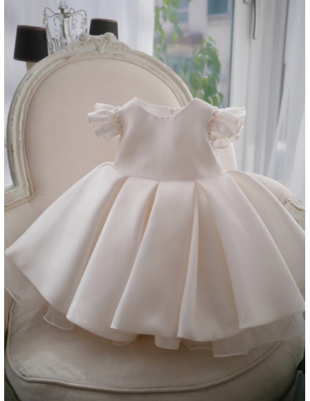 Beautiful Ruffled Satin Toddler Flower Girl Dress with Pearls