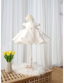 Elegant Satin Toddler Flower Girl Dress with Beaded Pearls
