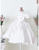 Elegant Satin Toddler Flower Girl Dress with Beaded Pearls