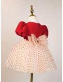 Lovely Printed Tulle Little Girls Party Dress with Bubble Sleeves