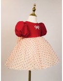 Lovely Printed Tulle Little Girls Party Dress with Bubble Sleeves