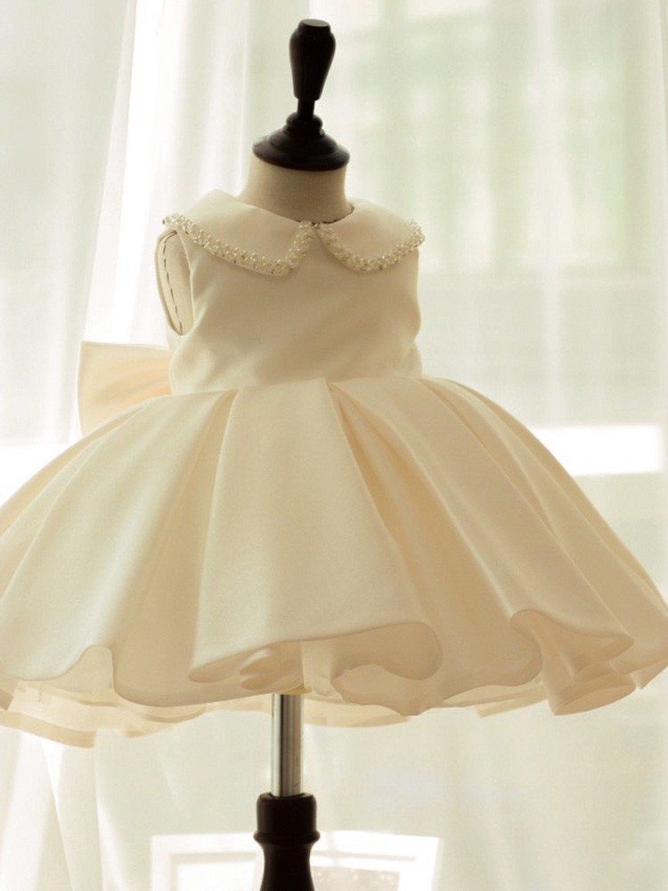Ball Gown Long Sleeves Knee-Length Beading Baby Girl Party Dress with Feathers & Bow