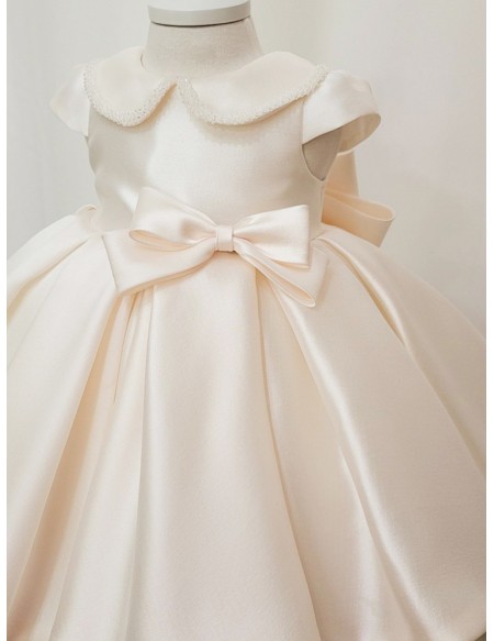 Super Cute Beaded Baby Collar Satin Toddler Flower Girl Dress