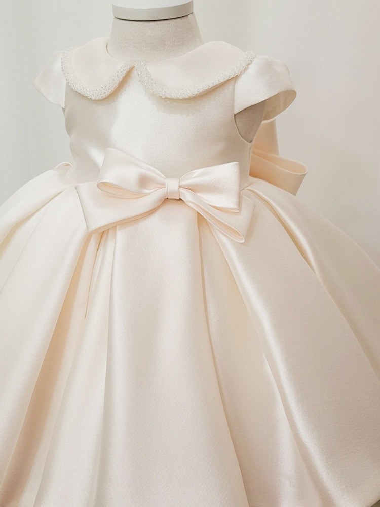 Beige Dress with White Water Drops Baby Collar