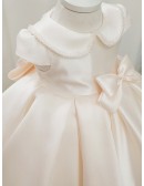 Super Cute Beaded Baby Collar Satin Toddler Flower Girl Dress