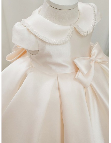 Super Cute Beaded Baby Collar Satin Toddler Flower Girl Dress