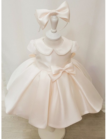 Super Cute Beaded Baby Collar Satin Toddler Flower Girl Dress