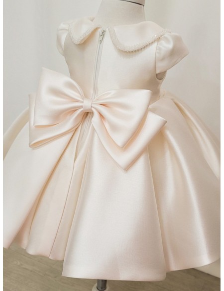 Super Cute Beaded Baby Collar Satin Toddler Flower Girl Dress