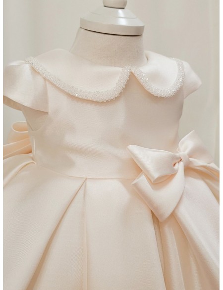 Super Cute Beaded Baby Collar Satin Toddler Flower Girl Dress