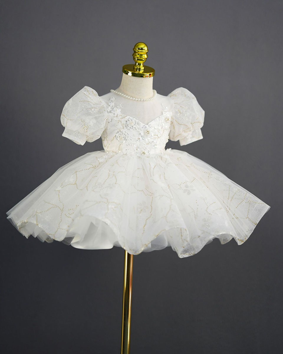 Tulle Flower Girl Sleeveless Dress Tiered Girls Princess Gown main image 1