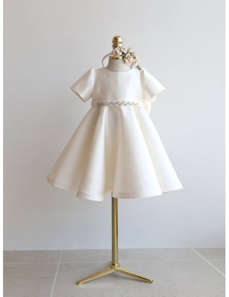 Red Or White Satin Toddler Flower Girl Dress with Big Bow In Back