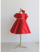 Red Or White Satin Toddler Flower Girl Dress with Big Bow In Back