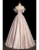 Off Shoulder Floral Pattern Long Prom Dress With Bows