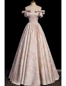 Off Shoulder Floral Pattern Long Prom Dress With Bows