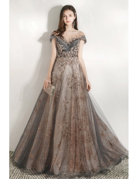 Gorgeous Cap Sleeved Sparkly Long Prom Dress For Parties