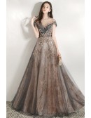 Gorgeous Cap Sleeved Sparkly Long Prom Dress For Parties