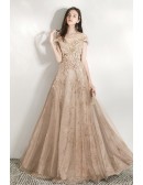 Gorgeous Cap Sleeved Sparkly Long Prom Dress For Parties