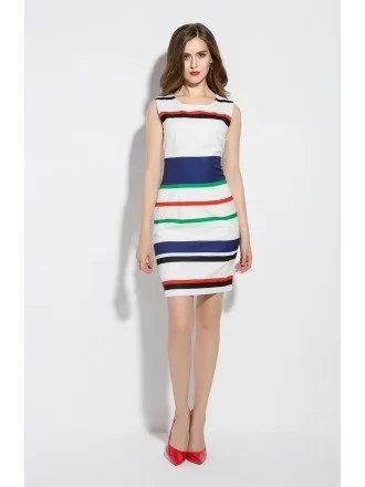 Colorful Stripes Short White Bodycon Dress