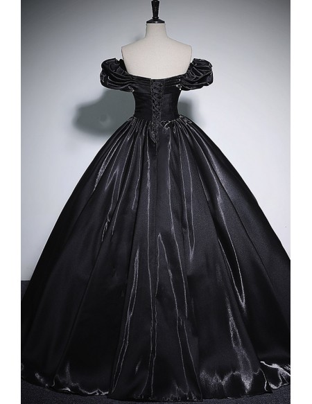 Off Shoulder Formal Black Ballgown Sleek Prom Dress