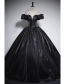Off Shoulder Formal Black Ballgown Sleek Prom Dress