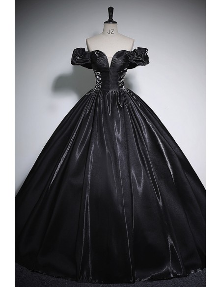 Off Shoulder Formal Black Ballgown Sleek Prom Dress
