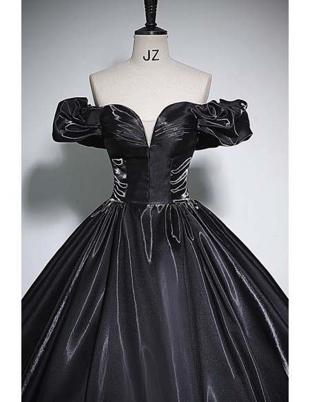 Off Shoulder Formal Black Ballgown Sleek Prom Dress