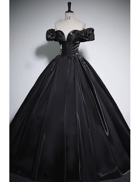 Off Shoulder Formal Black Ballgown Sleek Prom Dress