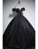 Off Shoulder Formal Black Ballgown Sleek Prom Dress