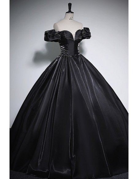 Off Shoulder Formal Black Ballgown Sleek Prom Dress