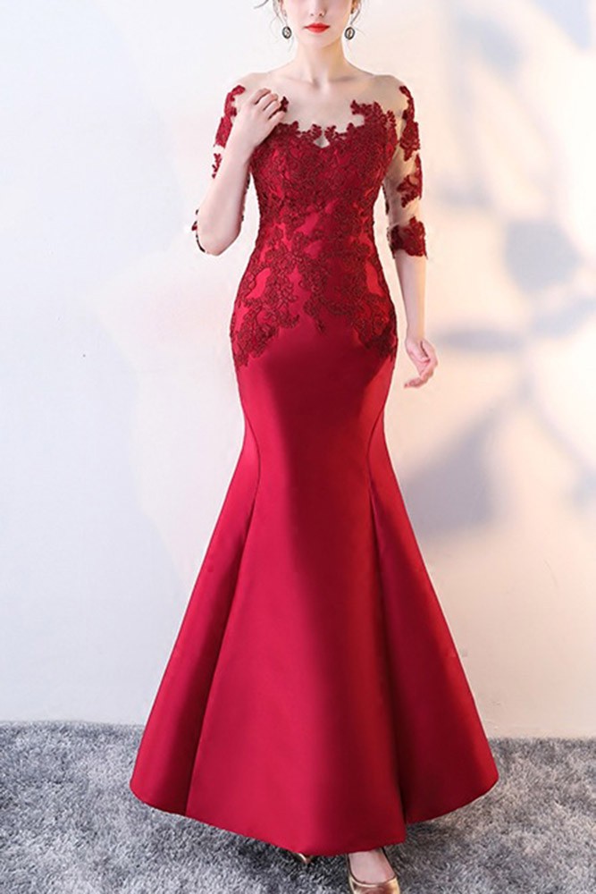 Prom Evening Dress Three Dimensional Lace Floral Long Sleeve Elegant Fishtail Party Dress main image 0