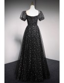 Off Shoulder Black Tulle Stars Prom Dress