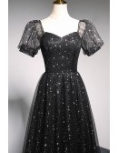 Off Shoulder Black Tulle Stars Prom Dress
