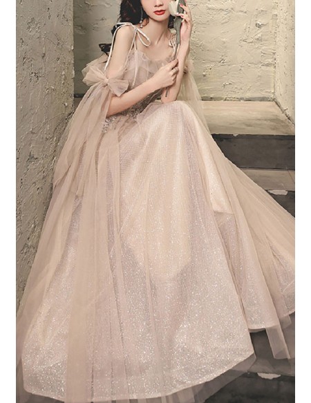 Bow Sash Flowy Long Tulle Aline Prom Dress