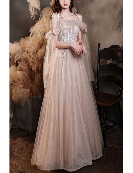 Bow Sash Flowy Long Tulle Aline Prom Dress