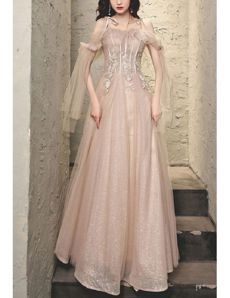 Bow Sash Flowy Long Tulle Aline Prom Dress