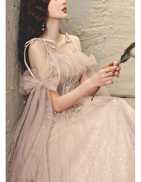 Bow Sash Flowy Long Tulle Aline Prom Dress