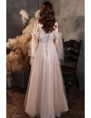 Bow Sash Flowy Long Tulle Aline Prom Dress