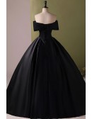 Off Shoulder Satin Ballgown Long Black Prom Dress
