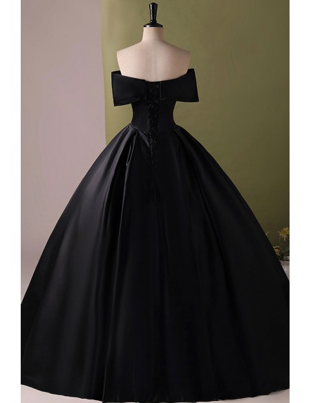 Off Shoulder Satin Ballgown Long Black Prom Dress