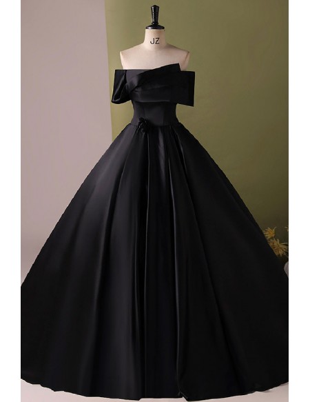 Off Shoulder Satin Ballgown Long Black Prom Dress