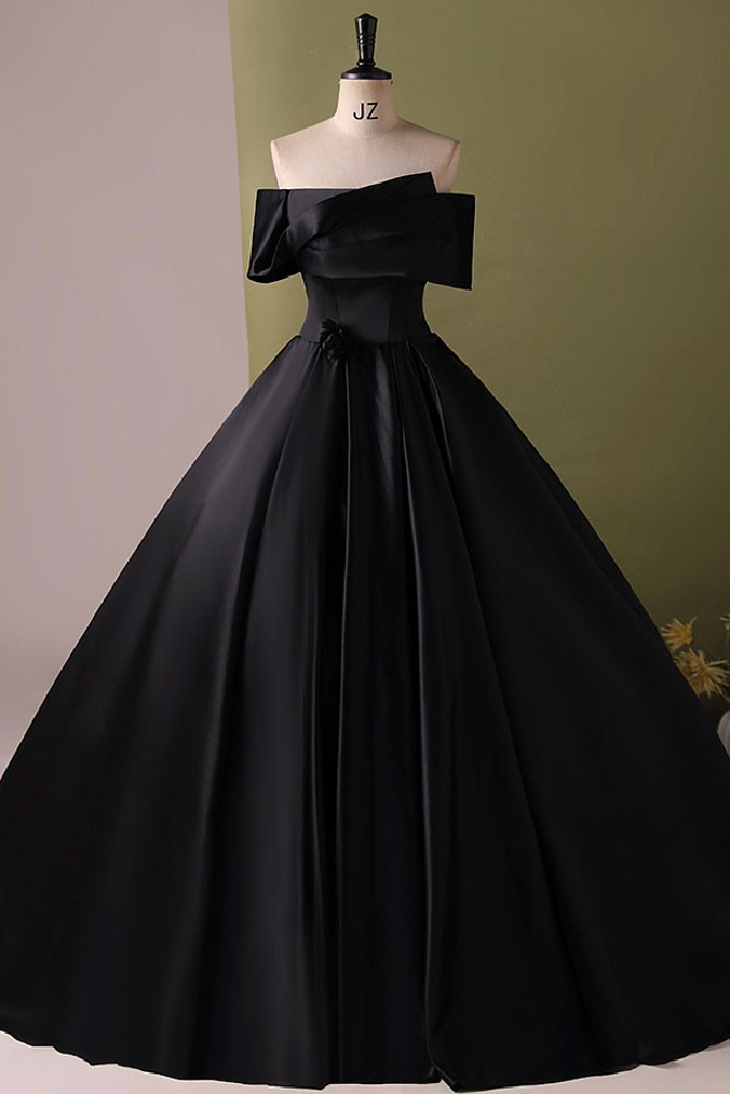 Black Ball Gown Satin Long Prom Dress   fg2676