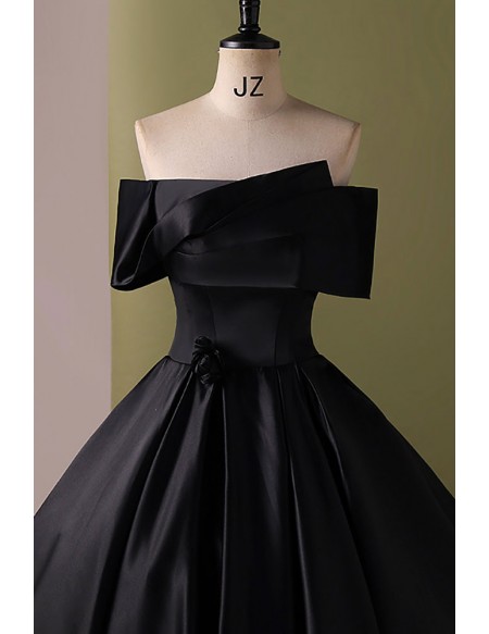 Off Shoulder Satin Ballgown Long Black Prom Dress
