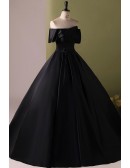 Off Shoulder Satin Ballgown Long Black Prom Dress