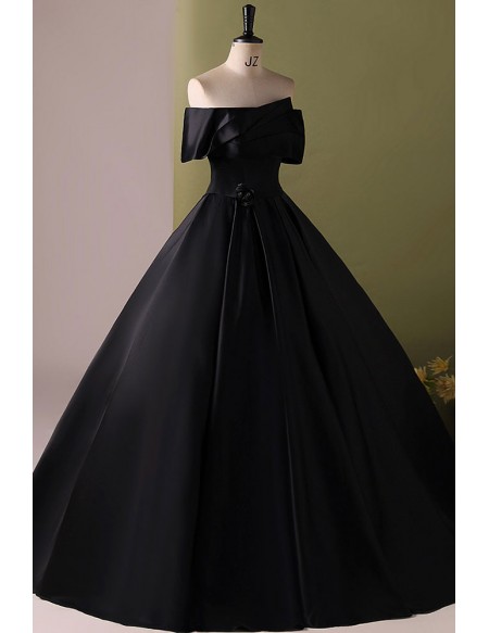 Off Shoulder Satin Ballgown Long Black Prom Dress
