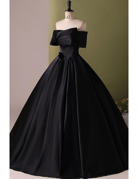 Off Shoulder Satin Ballgown Long Black Prom Dress