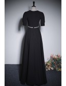 Vneck Collar Elegant Black Formal Dress With Sleeves