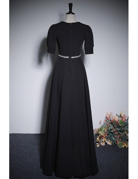 Vneck Collar Elegant Black Formal Dress With Sleeves