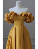 Elegant Ruffled Off Shoulder Satin Prom Dress